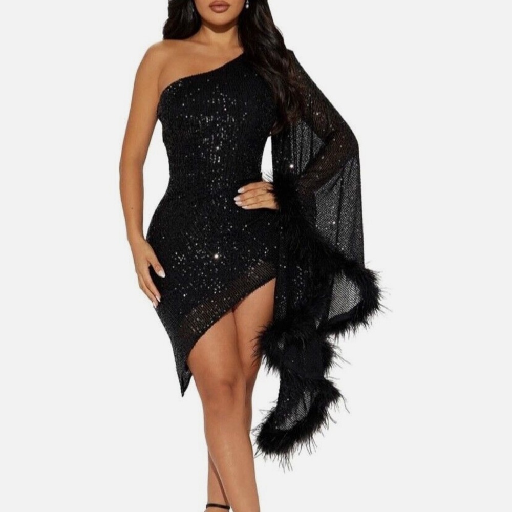 Fashion nova Elegant Black One-Shoulder Dress